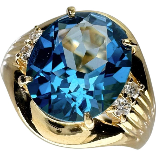 14号 ブルートパーズ 4.11ct ダイヤモンド 計0.13ct リング・指輪 K18ゴールド 18金 6.1g レディース 【中古】【真子質店】【NN】 【YSK】