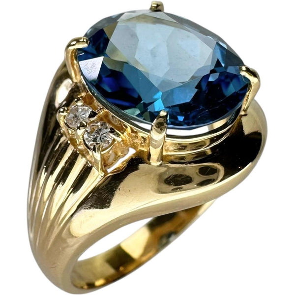 14号 ブルートパーズ 4.11ct ダイヤモンド 計0.13ct リング・指輪 K18ゴールド 18金 6.1g レディース 【中古】【真子質店】【NN】 【YSK】