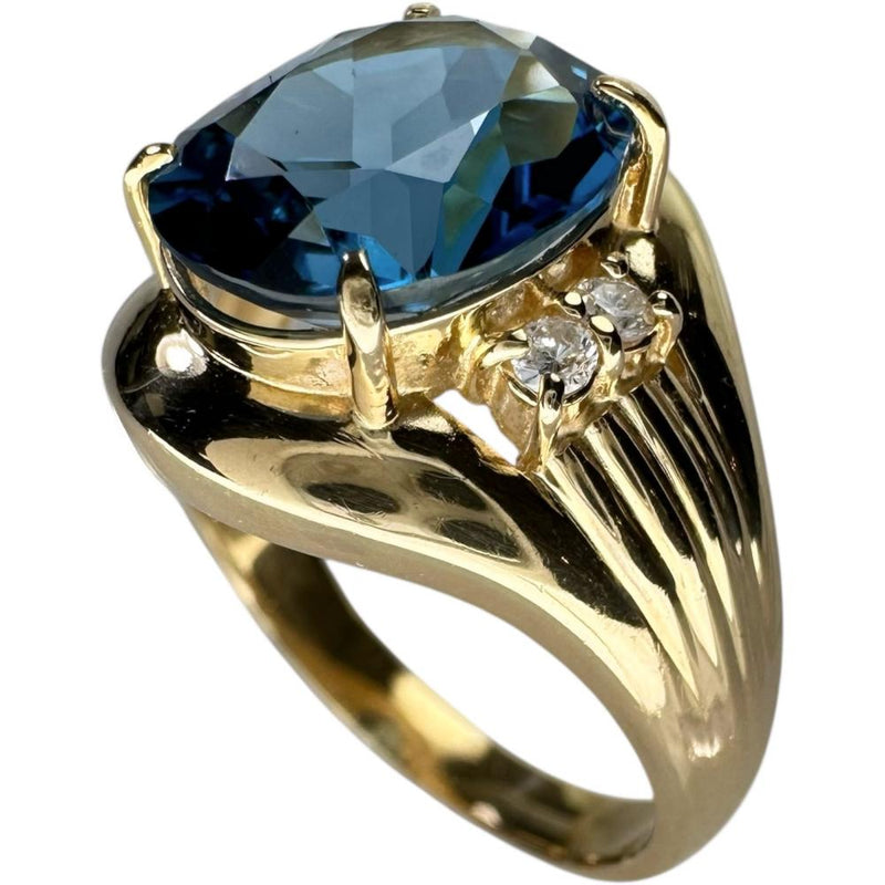 14号 ブルートパーズ 4.11ct ダイヤモンド 計0.13ct リング・指輪 K18ゴールド 18金 6.1g レディース 【中古】【真子質店】【NN】 【YSK】