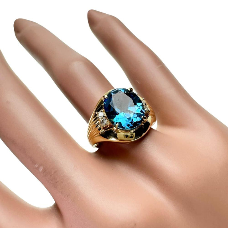 14号 ブルートパーズ 4.11ct ダイヤモンド 計0.13ct リング・指輪 K18ゴールド 18金 6.1g レディース 【中古】【真子質店】【NN】 【YSK】