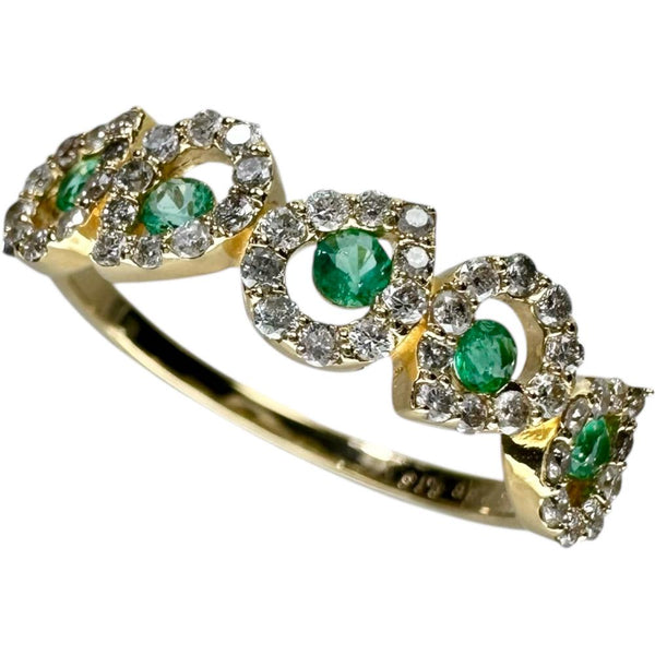 14号 エメラルド 計0.15ct ダイヤモンド 計0.36ct リング・指輪 K18ゴールド 18金 1.9g レディース 【中古】【真子質店】【NN】 【MaMax】