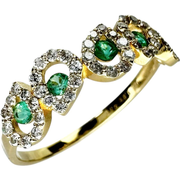 14号 エメラルド 計0.15ct ダイヤモンド 計0.36ct リング・指輪 K18ゴールド 18金 1.9g レディース 【中古】【真子質店】【NN】 【MaMax】