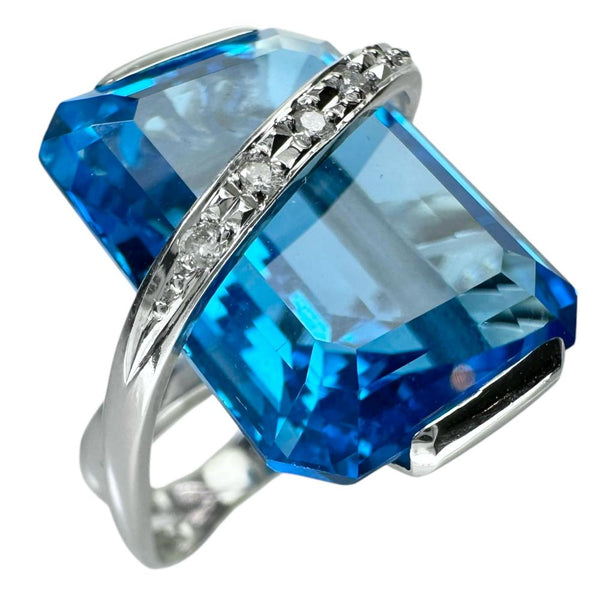 10.5号 ブルートパーズ 25.18ct ダイヤモンド 0.08ct リング・指輪 K18WGホワイトゴールド 18金 11.7g レディース 【中古】【真子質店】【NN】 【SMaMo】