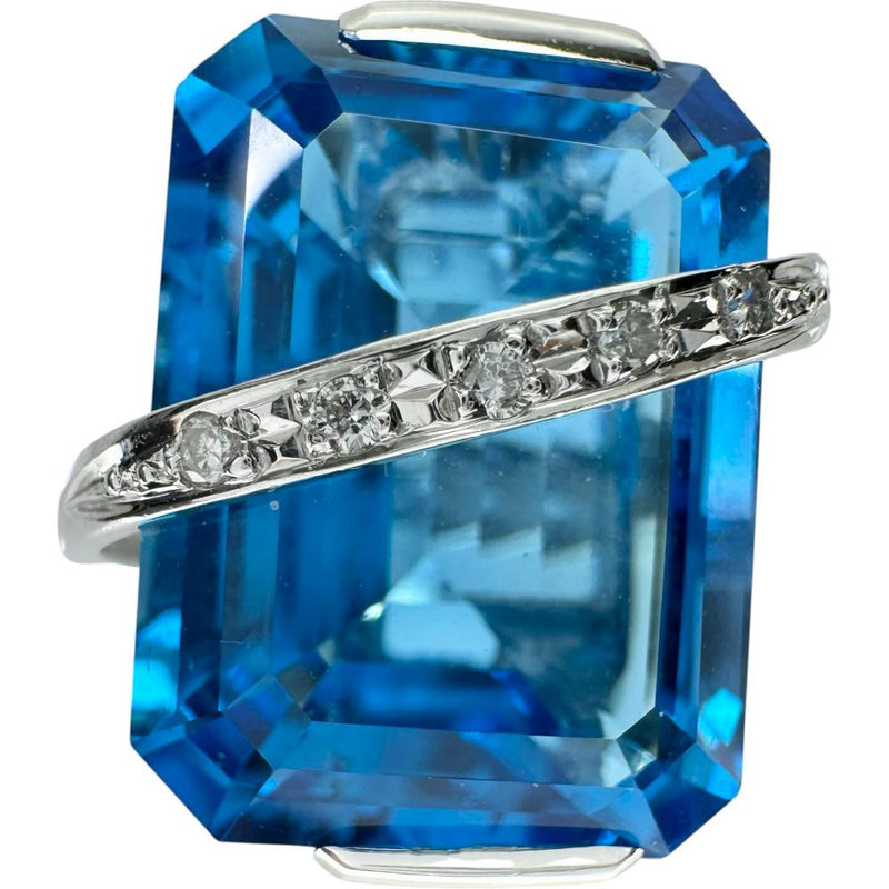 10.5号 ブルートパーズ 25.18ct ダイヤモンド 0.08ct リング・指輪 K18WGホワイトゴールド 18金 11.7g レディース 【中古】【真子質店】【NN】 【SMaMo】