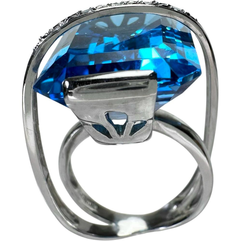 10.5号 ブルートパーズ 25.18ct ダイヤモンド 0.08ct リング・指輪 K18WGホワイトゴールド 18金 11.7g レディース 【中古】【真子質店】【NN】 【SMaMo】