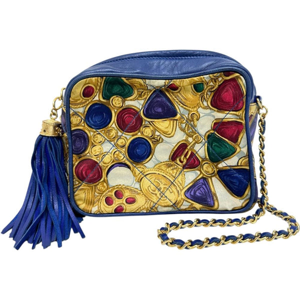 【CHANEL/シャネル】 グリポア柄 フリンジ　Sシール/保カード有 ショルダーバッグ 0番台（1980年台後半） サテン/レザー マルチカラー/ブルーレザー レディース【中古】【真子質店】【BL】




【IMoMox】