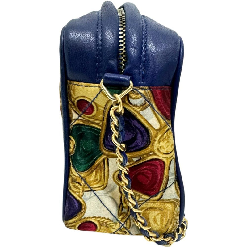 【CHANEL/シャネル】 グリポア柄 フリンジ　Sシール/保カード有 ショルダーバッグ 0番台（1980年台後半） サテン/レザー マルチカラー/ブルーレザー レディース【中古】【真子質店】【BL】




【IMoMox】