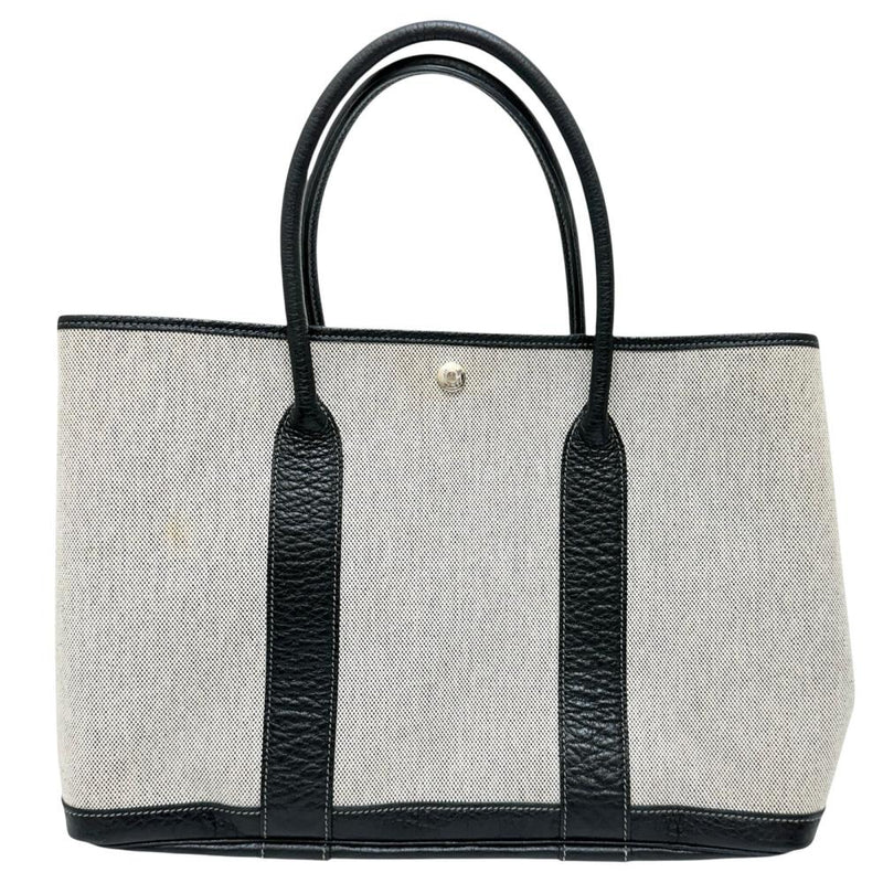 【HERMES/エルメス】 ガーデンパーティPM ハンドバッグ □H刻印（2004年） キャンバス/レザー グレーキャンバス/ブラックレザー レディース【中古】【真子質店】【BL】 【ITTI】