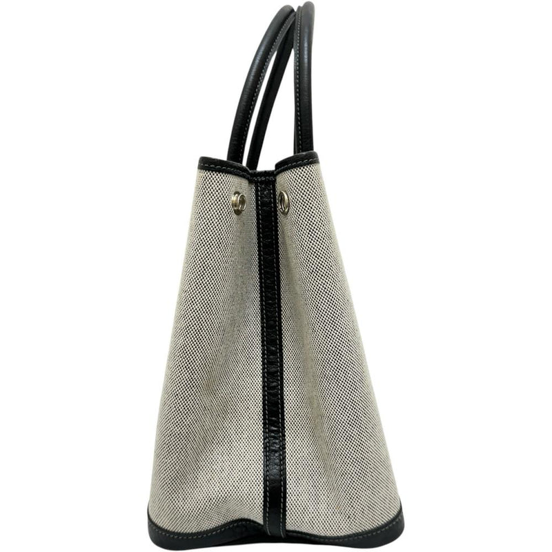 【HERMES/エルメス】 ガーデンパーティPM ハンドバッグ □H刻印（2004年） キャンバス/レザー グレーキャンバス/ブラックレザー レディース【中古】【真子質店】【BL】 【ITTI】