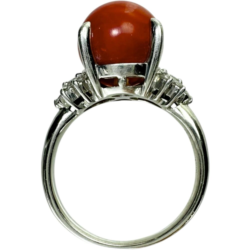 Pt900 血赤珊瑚1.73ct ダイヤ0.11ct リング 新品 13号 16号 血赤珊瑚/サンゴ11.3mm ダイヤモンド 0.35ct リング・指輪 Pt900