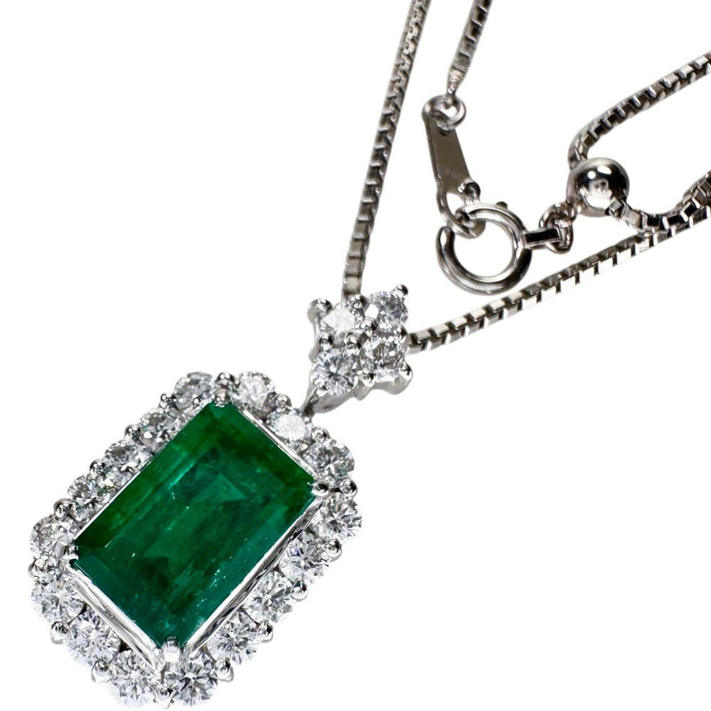 エメラルド 1.77ct ダイヤモンド 0.78ct ネックレス Pt900プラチナ/Pt850プラチナ 8.1g 45cm レディース 【中古】【真子質店】【NN】 【MaYMax】