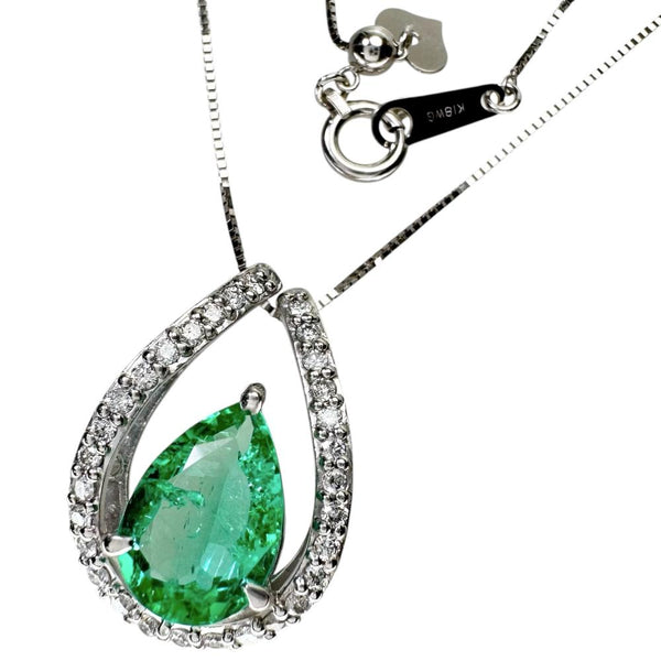 エメラルド 1.83ct ダイヤモンド 計0.30ct ネックレス Pt900プラチナ/K18WGホワイトゴールド 18金 6.0g 46cm レディース 【中古】【真子質店】【NN】 【IYMox】