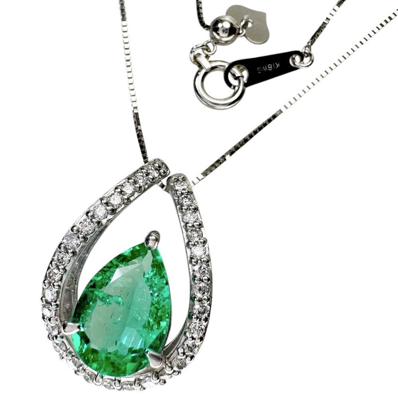 エメラルド 1.83ct ダイヤモンド 計0.30ct ネックレス Pt900プラチナ/K18WGホワイトゴールド 18金 6.0g 46cm レディース 【中古】【真子質店】【NN】 【IYMox】