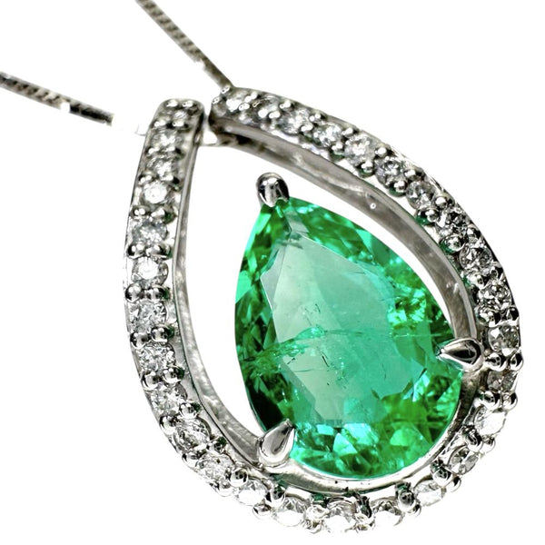 エメラルド 1.83ct ダイヤモンド 計0.30ct ネックレス Pt900プラチナ/K18WGホワイトゴールド 18金 6.0g 46cm レディース 【中古】【真子質店】【NN】 【IYMox】
