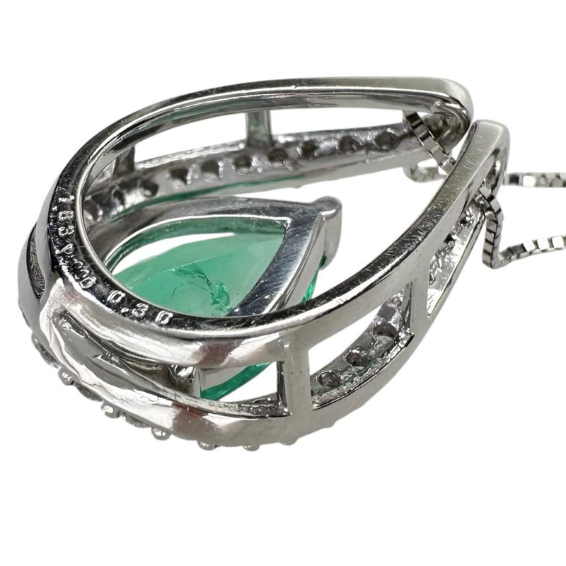 エメラルド 1.83ct ダイヤモンド 計0.30ct ネックレス Pt900プラチナ/K18WGホワイトゴールド 18金 6.0g 46cm レディース 【中古】【真子質店】【NN】 【IYMox】