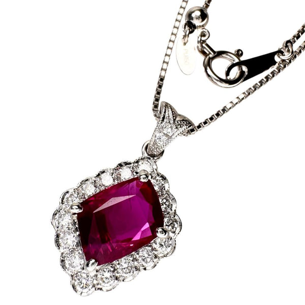 ビルマ産ルビー 1.91ct ダイヤモンド 0.37ct ネックレス Pt900プラチナ/Pt850プラチナ 5.5g 45cm レディース 【中古】【真子質店】【NN】 【MaMoSK】