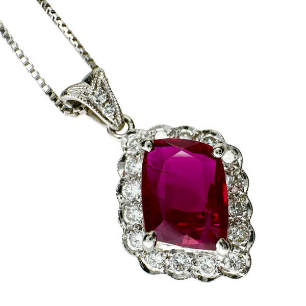 ビルマ産ルビー 1.91ct ダイヤモンド 0.37ct ネックレス Pt900プラチナ/Pt850プラチナ 5.5g 45cm レディース 【中古】【真子質店】【NN】 【MaMoSK】
