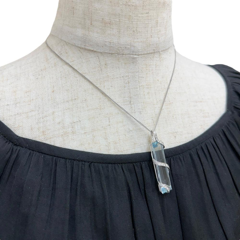 アクアマリン 18.28ct ダイヤモンド 計0.59ct ペンダントトップ K18WGホワイトゴールド 18金 6.5g レディース 【中古】【真子質店】【NN】 【IYMox】
