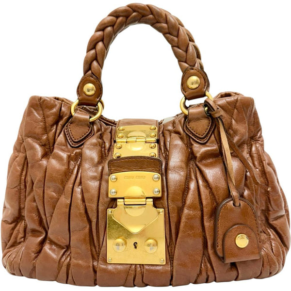 【MIUMIU/ミュウミュウ】 マテラッセ 2Wayショルダーバッグ ハンドバッグ レザー ブラウンレザー/ゴールド金具 レディース【中古】【真子質店】【BL】 【TMax】