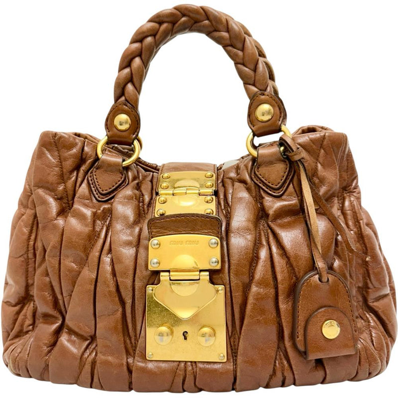 【MIUMIU/ミュウミュウ】 マテラッセ 2Wayショルダーバッグ ハンドバッグ レザー ブラウンレザー/ゴールド金具 レディース【中古】【真子質店】【BL】 【TMax】