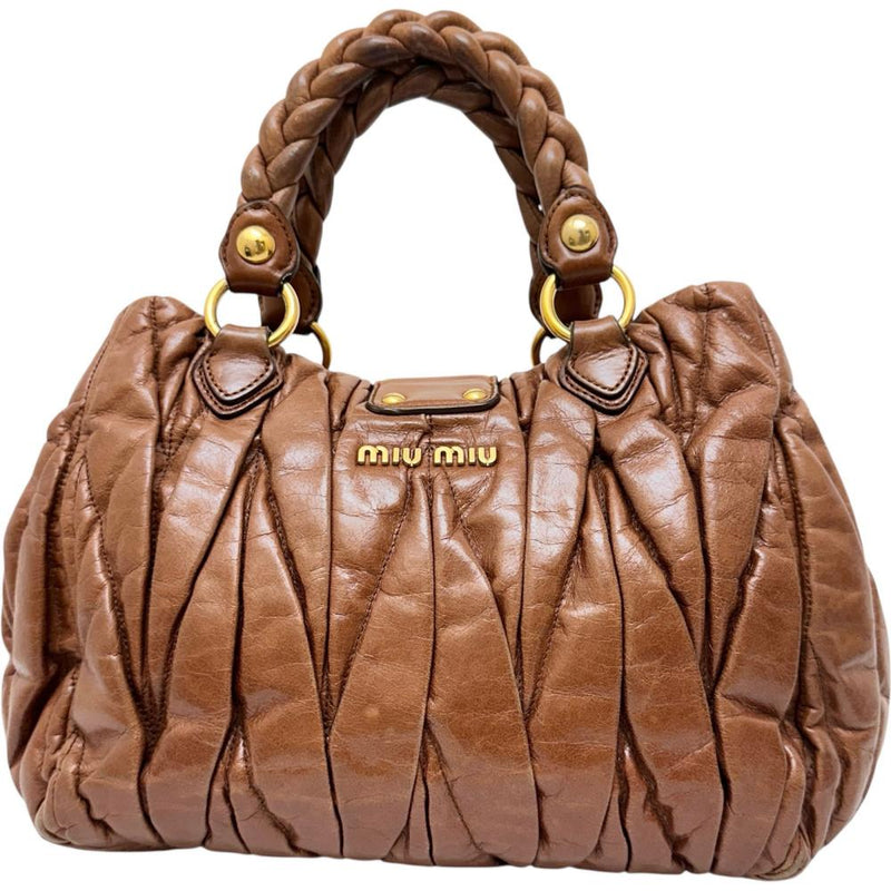 【MIUMIU/ミュウミュウ】 マテラッセ 2Wayショルダーバッグ ハンドバッグ レザー ブラウンレザー/ゴールド金具 レディース【中古】【真子質店】【BL】 【TMax】