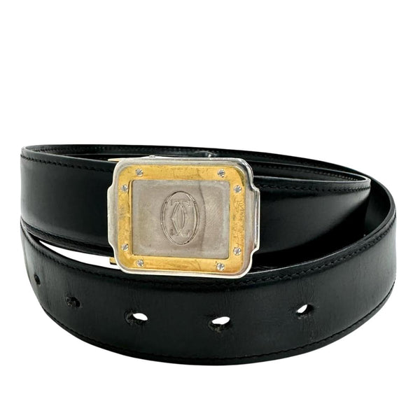 【CARTIER/カルティエ】 サントス GP/SS/レザー Bランク ベルト レザー/ステンレススチール/GP ブラック メンズ【中古】【真子質店】【GD】 【Yx】