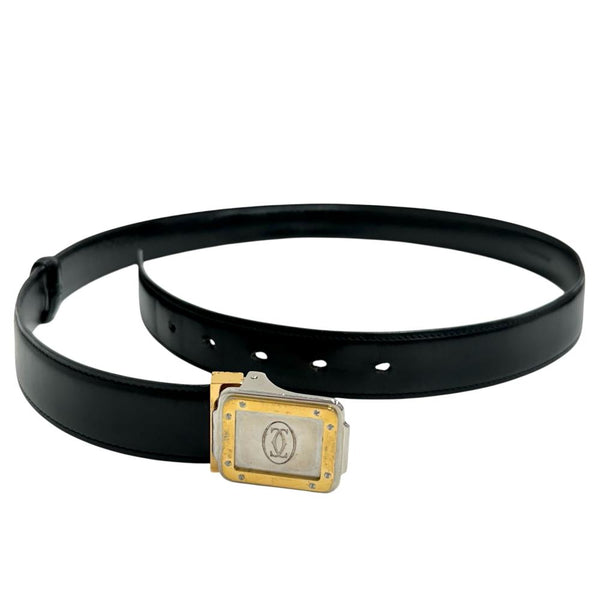 【CARTIER/カルティエ】 サントス GP/SS/レザー Bランク ベルト レザー/ステンレススチール/GP ブラック メンズ【中古】【真子質店】【GD】 【Yx】