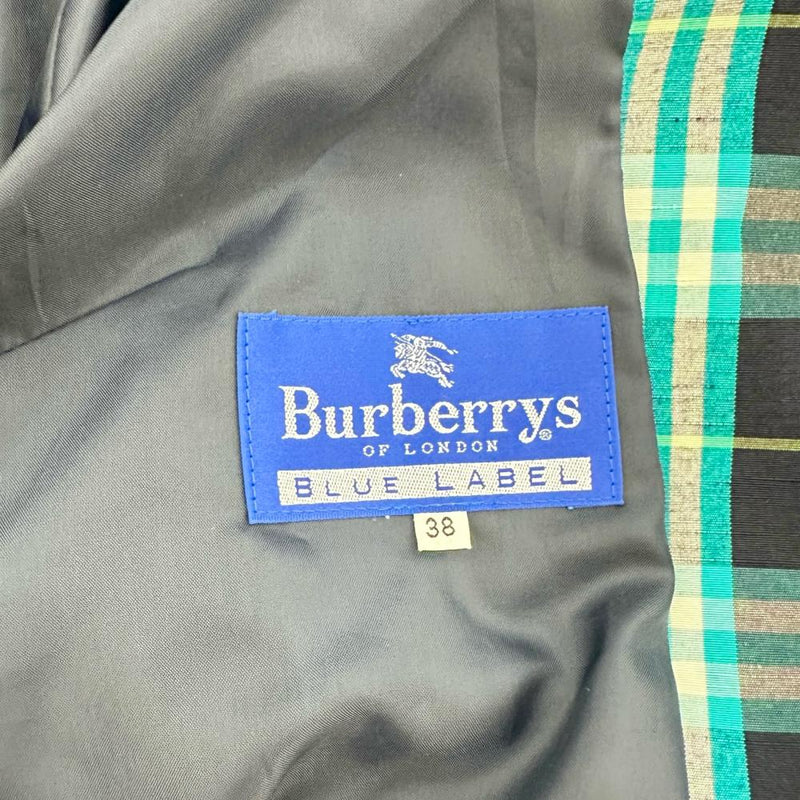 【BURBERRY BLUE LABEL/バーバリーブルーレーベル】 ステンカラーコート レーヨン/ナイロン ブルー、ブラックチェック レディース【中古】【真子質店】【GD】 【Dx】