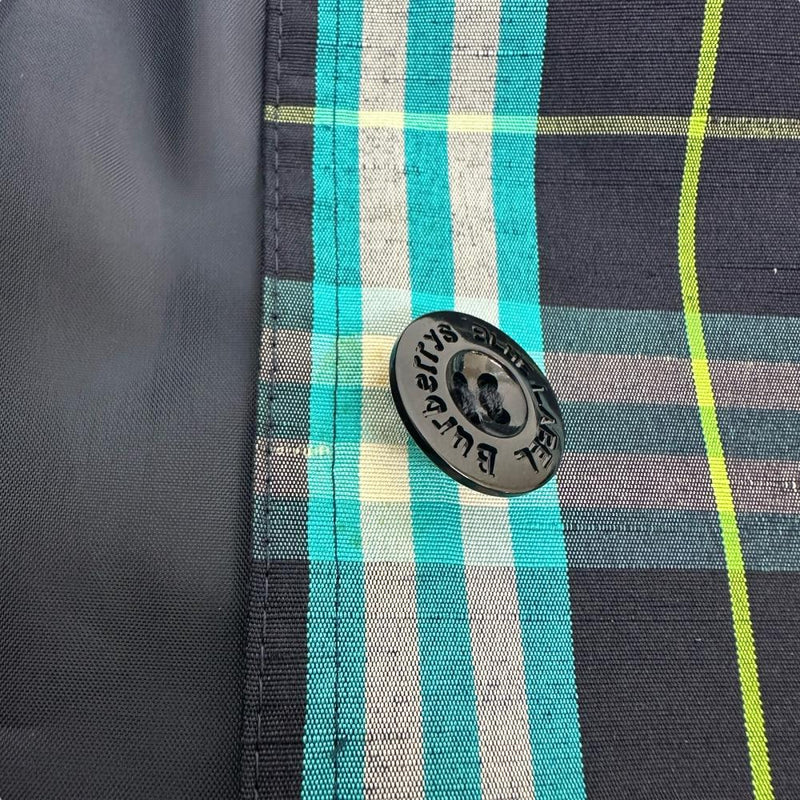 【BURBERRY BLUE LABEL/バーバリーブルーレーベル】 ステンカラーコート レーヨン/ナイロン ブルー、ブラックチェック レディース【中古】【真子質店】【GD】 【Dx】