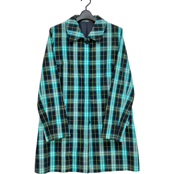 【BURBERRY BLUE LABEL/バーバリーブルーレーベル】 ステンカラーコート レーヨン/ナイロン ブルー、ブラックチェック レディース【中古】【真子質店】【GD】 【Dx】