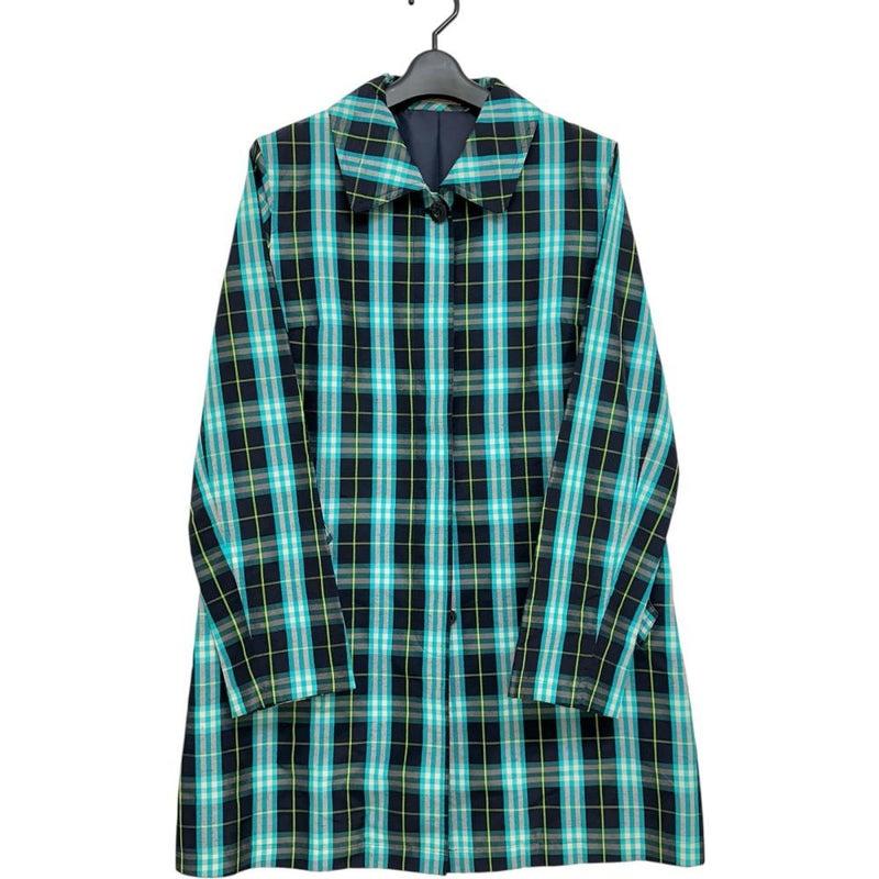 【BURBERRY BLUE LABEL/バーバリーブルーレーベル】 ステンカラーコート レーヨン/ナイロン ブルー、ブラックチェック レディース【中古】【真子質店】【GD】 【Dx】