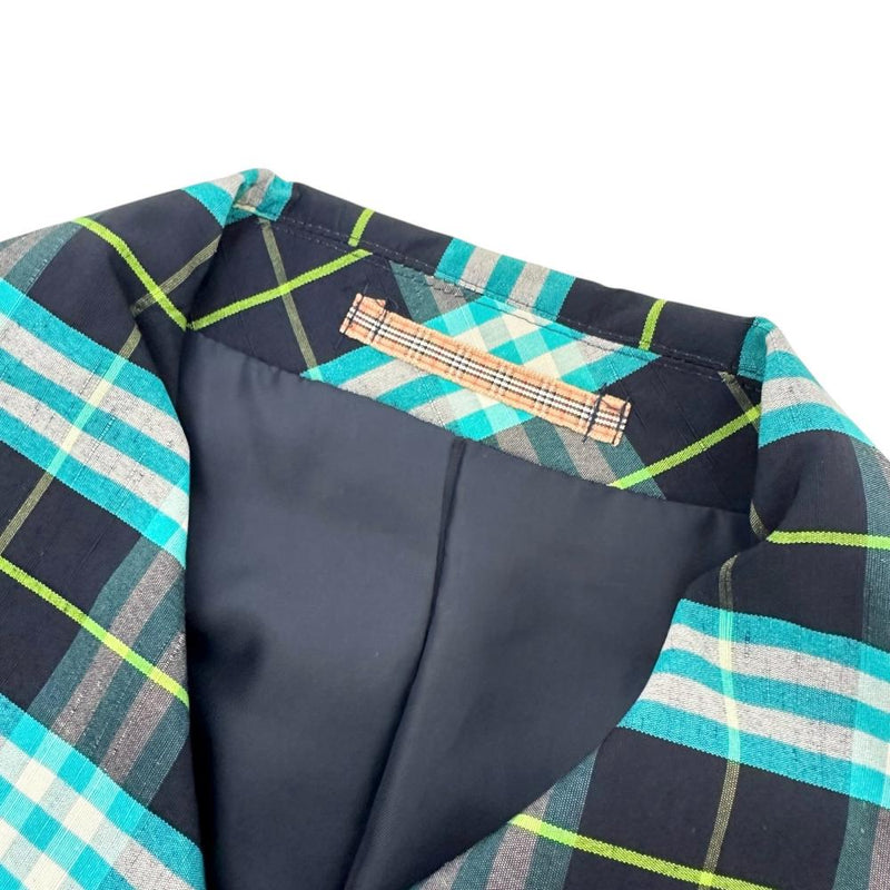 【BURBERRY BLUE LABEL/バーバリーブルーレーベル】 ステンカラーコート レーヨン/ナイロン ブルー、ブラックチェック レディース【中古】【真子質店】【GD】 【Dx】