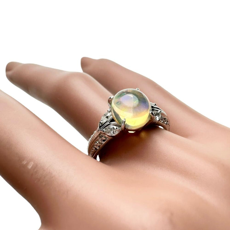 14号 オパール 2.23ct ダイヤモンド 計0.29ct リング・指輪 Pt900プラチナ 6.9g レディース 【中古】【真子質店】【NN】 【YxMo】