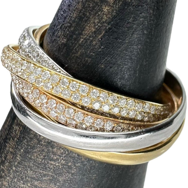 13号 スリーカラー6連 ダイヤモンド 1.21ct リング・指輪 K18ゴールド 18金/WG/PG 7.5g レディース 【中古】【真子質店】【NN】 【IDYMa】