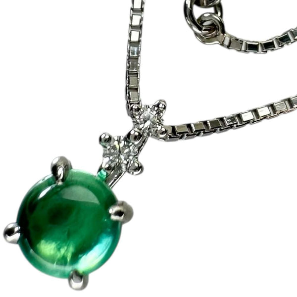 エメラルドキャッツアイ 0.30ct ダイヤモンド 0.02ct ネックレス Pt950プラチナ 13721/Pt850プラチナ 13719 3.0g 45cm レディース 【中古】【真子質店】【NN】 【TDT】
