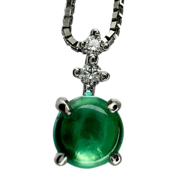 エメラルドキャッツアイ 0.30ct ダイヤモンド 0.02ct ネックレス Pt950プラチナ 13721/Pt850プラチナ 13719 3.0g 45cm レディース 【中古】【真子質店】【NN】 【TDT】