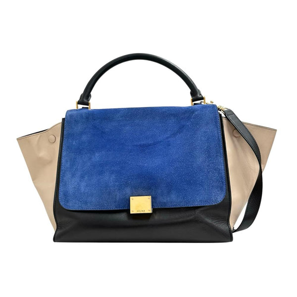 【CELINE/セリーヌ】 トラペーズ 2WAY ハンドバッグ レザー/スウェード トリコロール(ブルー/ブラック/ベージュ) レディース【中古】【真子質店】【BL】 【Dxx】