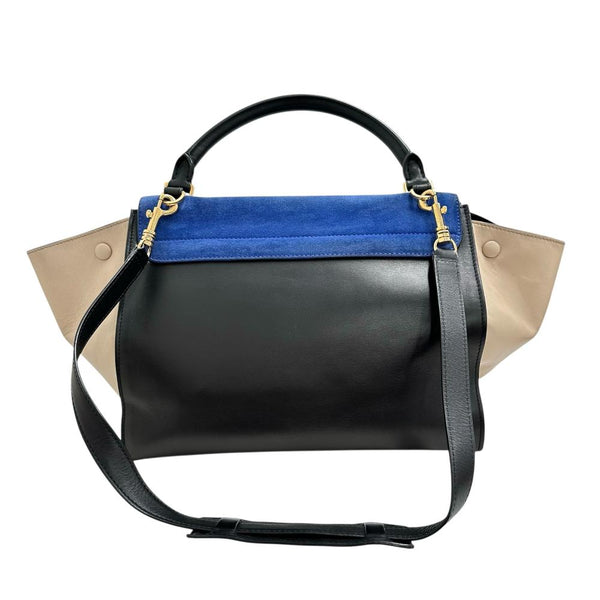 【CELINE/セリーヌ】 トラペーズ 2WAY ハンドバッグ レザー/スウェード トリコロール(ブルー/ブラック/ベージュ) レディース【中古】【真子質店】【BL】 【Dxx】