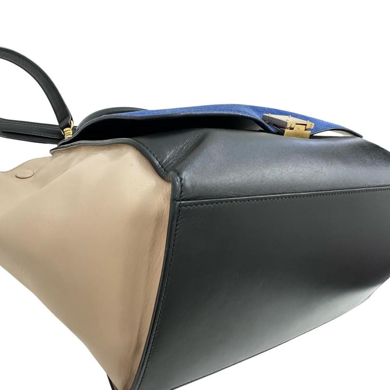 【CELINE/セリーヌ】 トラペーズ 2WAY ハンドバッグ レザー/スウェード トリコロール(ブルー/ブラック/ベージュ) レディース【中古】【真子質店】【BL】 【Dxx】