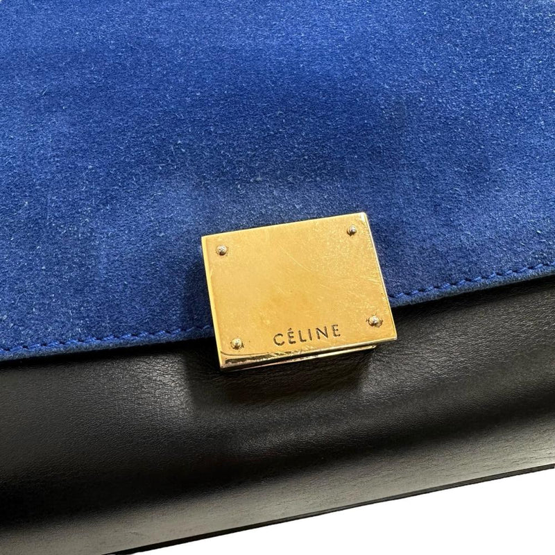 【CELINE/セリーヌ】 トラペーズ 2WAY ハンドバッグ レザー/スウェード トリコロール(ブルー/ブラック/ベージュ) レディース【中古】【真子質店】【BL】 【Dxx】
