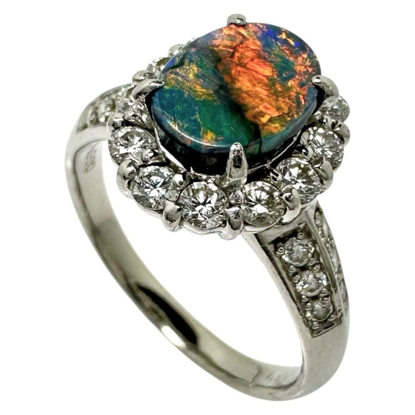 17号 ブラックオパール 1.00ct ダイヤモンド 計0.75ct リング・指輪 Pt900プラチナ 13720 7.0g レディース 【中古】【真子質店】【NN】 【IxDMo】