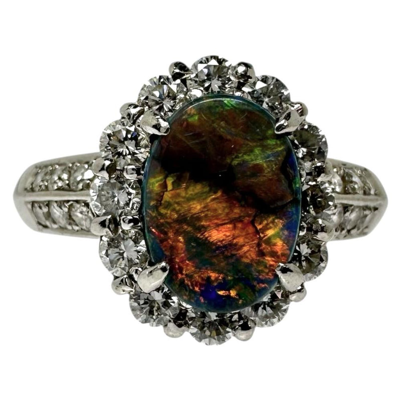 17号 ブラックオパール 1.00ct ダイヤモンド 計0.75ct リング・指輪 Pt900プラチナ 13720 7.0g レディース 【中古】【真子質店】【NN】 【IxDMo】