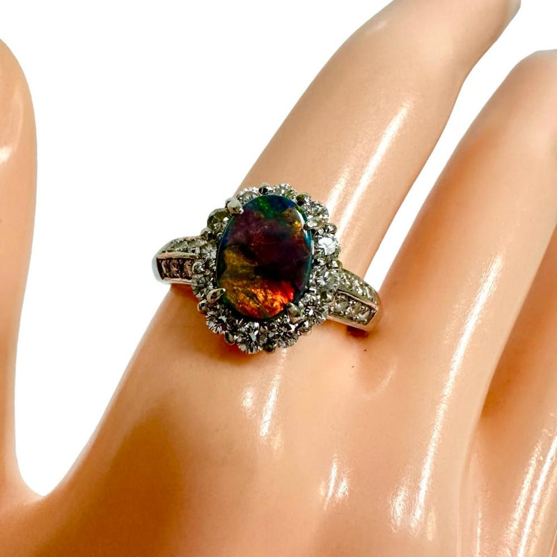 17号 ブラックオパール 1.00ct ダイヤモンド 計0.75ct リング・指輪 Pt900プラチナ 13720 7.0g レディース 【中古】【真子質店】【NN】 【IxDMo】