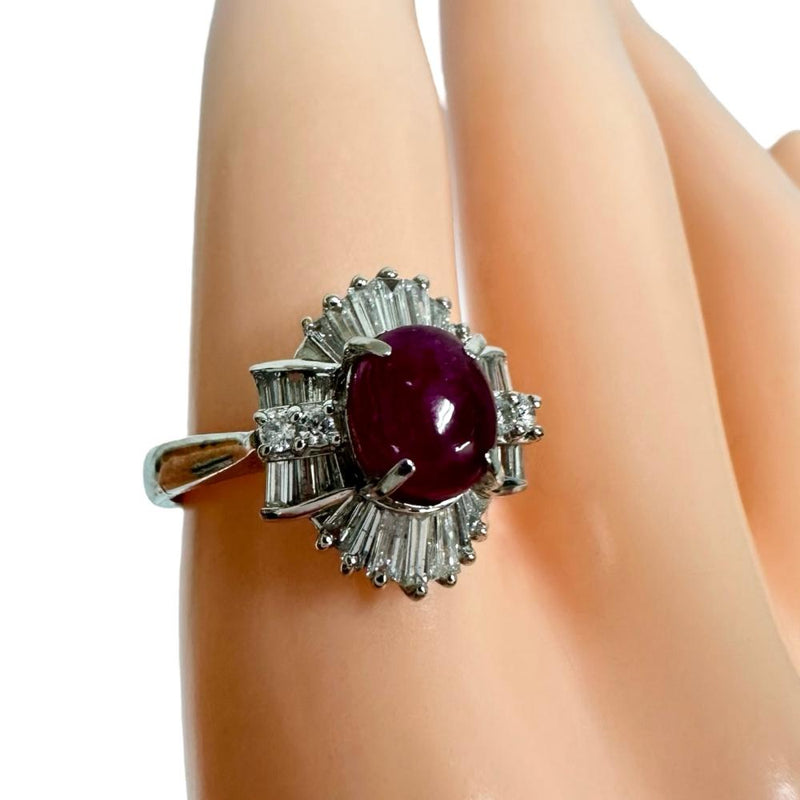 9号 スタールビー 1.55ct ダイヤモンド 計0.55ct リング・指輪 Pt900プラチナ 13720 5.4g レディース 【中古】【真子質店】【NN】 【DDx】