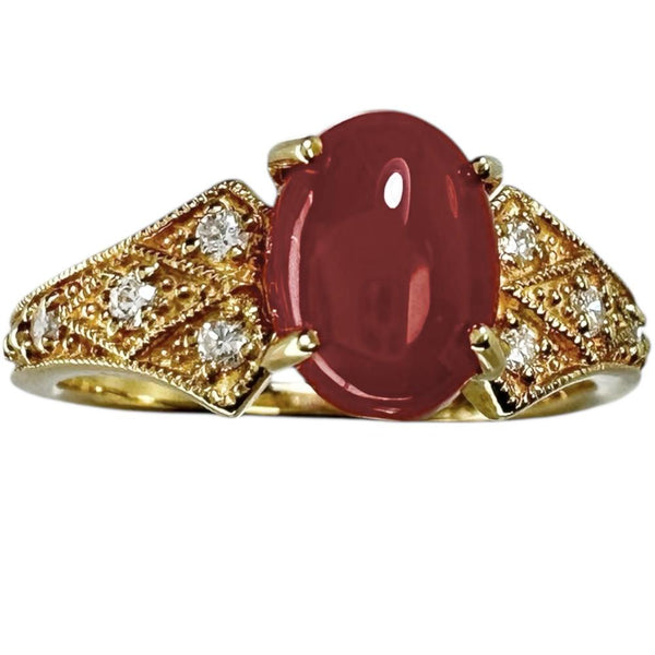 13号 赤珊瑚 1.26ct ダイヤモンド 0.11ct リング・指輪 K18ゴールド 18金 3.4g レディース 【中古】【真子質店】【NN】 【DYT】
