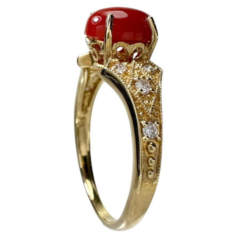 13号 赤珊瑚 1.26ct ダイヤモンド 0.11ct リング・指輪 K18ゴールド 18金 3.4g レディース 【中古】【真子質店】【NN】 【DYT】