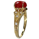 13号 赤珊瑚 1.26ct ダイヤモンド 0.11ct リング・指輪 K18ゴールド 18金 3.4g レディース 【中古】【真子質店】【NN】 【DYT】