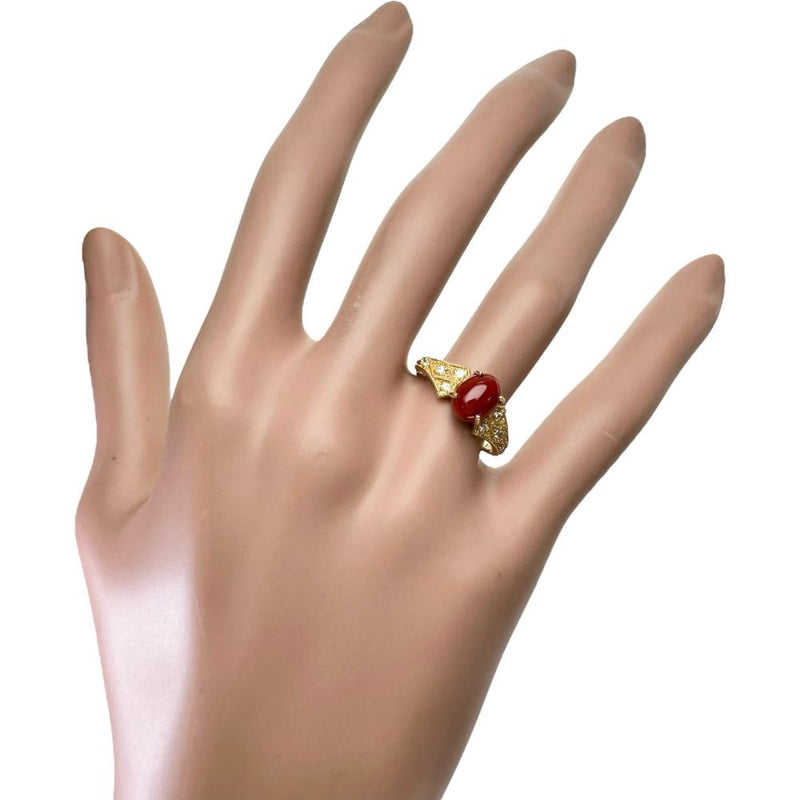 13号 赤珊瑚 1.26ct ダイヤモンド 0.11ct リング・指輪 K18ゴールド 18金 3.4g レディース 【中古】【真子質店】【NN】 【DYT】