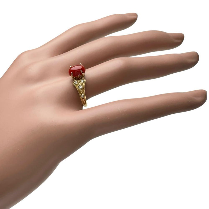 13号 赤珊瑚 1.26ct ダイヤモンド 0.11ct リング・指輪 K18ゴールド 18金 3.4g レディース 【中古】【真子質店】【NN】 【DYT】