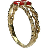 13号 赤珊瑚 0.37ct ダイヤモンド 0.03ct リング・指輪 K18ゴールド 18金 2.9g レディース 【中古】【真子質店】【NN】 【MaSY】